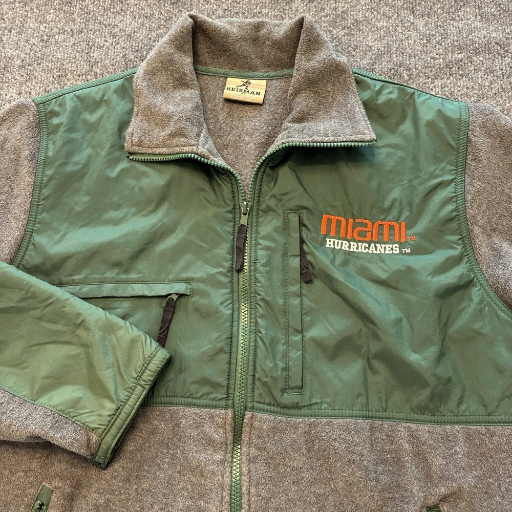 Miami Hurricanes Reebok Heisman Full Zip Fleece Hybrid Jacket Mens Large NCAA